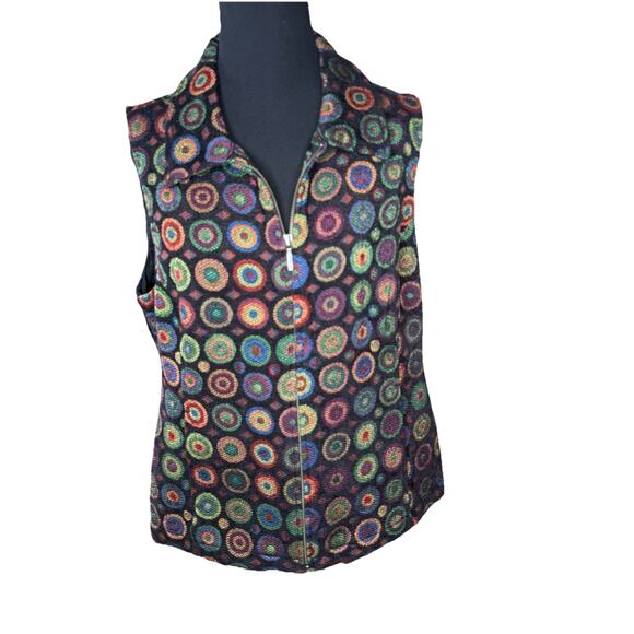Christopher & Banks Vest Women Art To Wear Circle Geometric Pattern Collar Sz M - Picture 3 of 13
